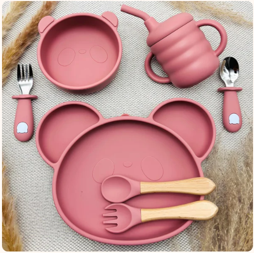 Set repas bébé complet en silicone – Cadeau de naissance - ROSE