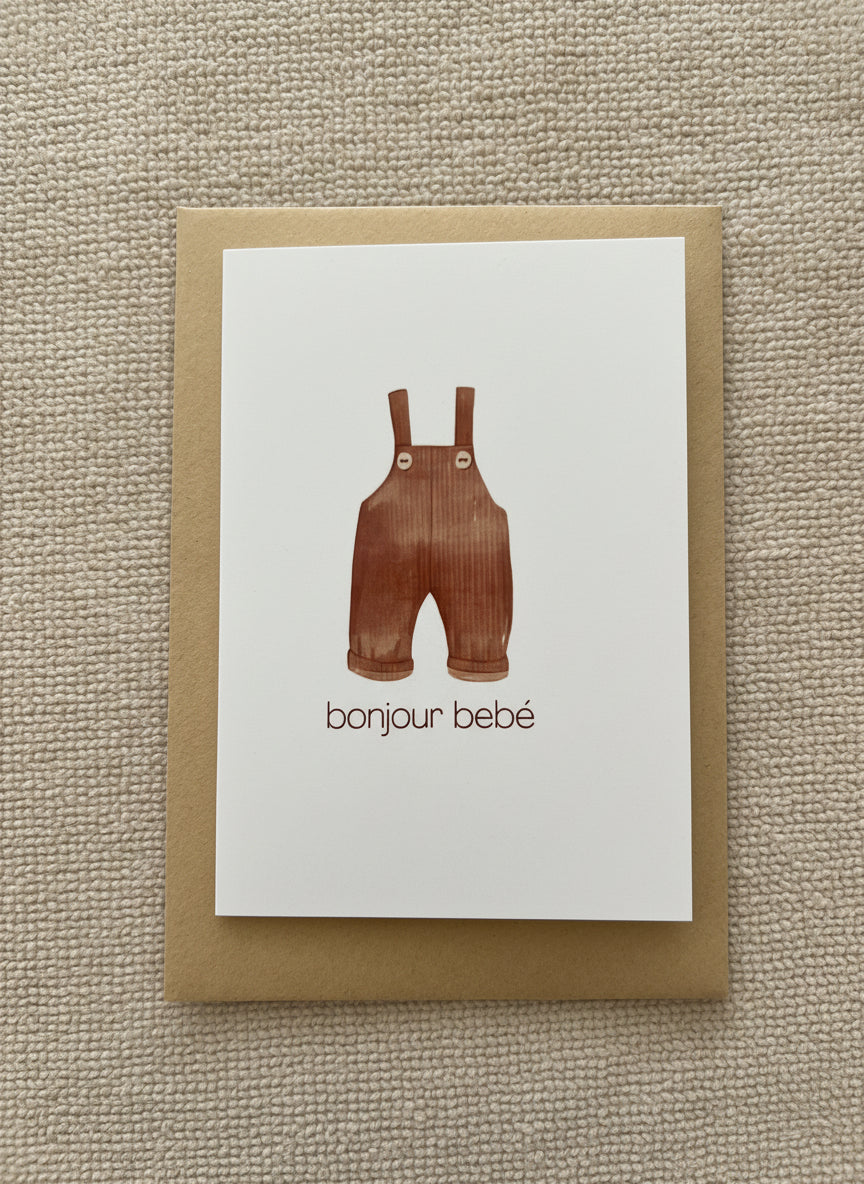 Petite carte « Bonjour bébé » salopette
