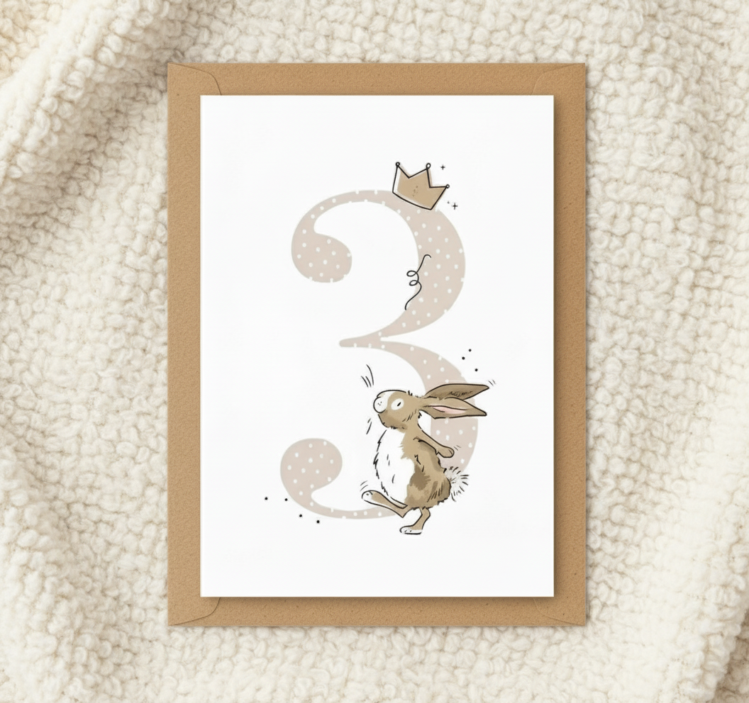Carte d’anniversaire « Lapin beige 3 ans » 🎉🐰
