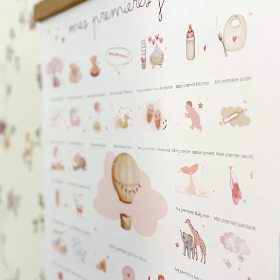 Coffret complet Mes Premières Fois - Affiche 'Bébé Rose' (Affiche + Tampon + Encrier + Porte-Affiche + Tube Cadeau)