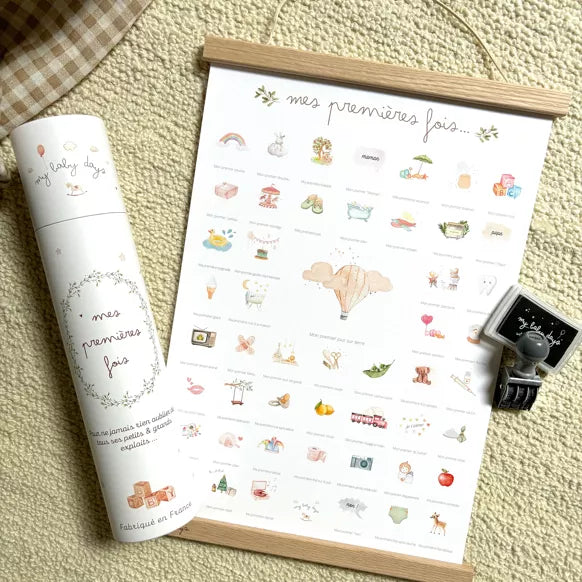 Coffret complet Mes Premières Fois - Affiche 'Soft Balloon' (Affiche + Tampon + Encrier + Porte-Affiche + Tube Cadeau)