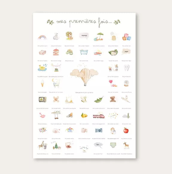 Coffret complet Mes Premières Fois - Affiche 'Soft Balloon' (Affiche + Tampon + Encrier + Porte-Affiche + Tube Cadeau)