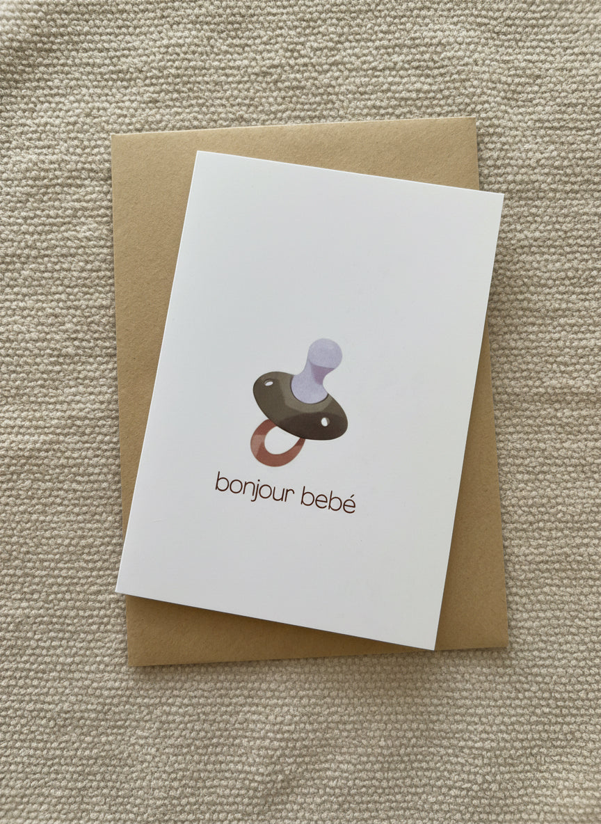 Petite carte « Bonjour bébé » tétine