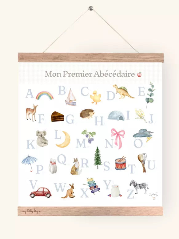 Coffret complet Mon Premier Abécédaire (Affiche + Porte-Affiche magnétique en chêne)