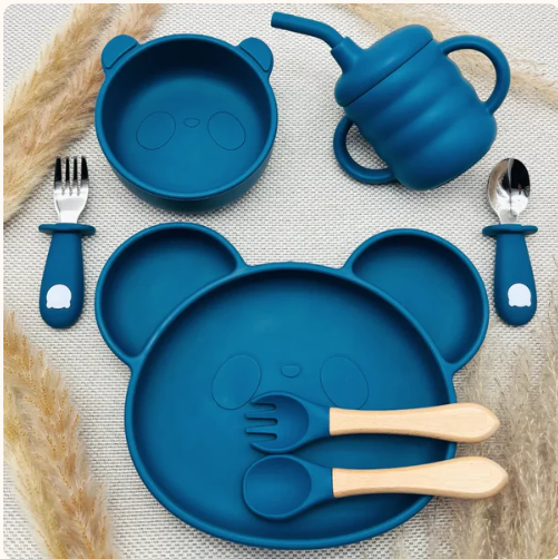Set repas bébé complet en silicone – Cadeau de naissance - BLEU MARINE