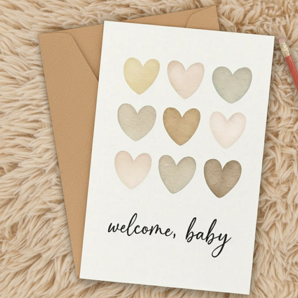 Carte « Welcome cœurs » avec enveloppe kraft