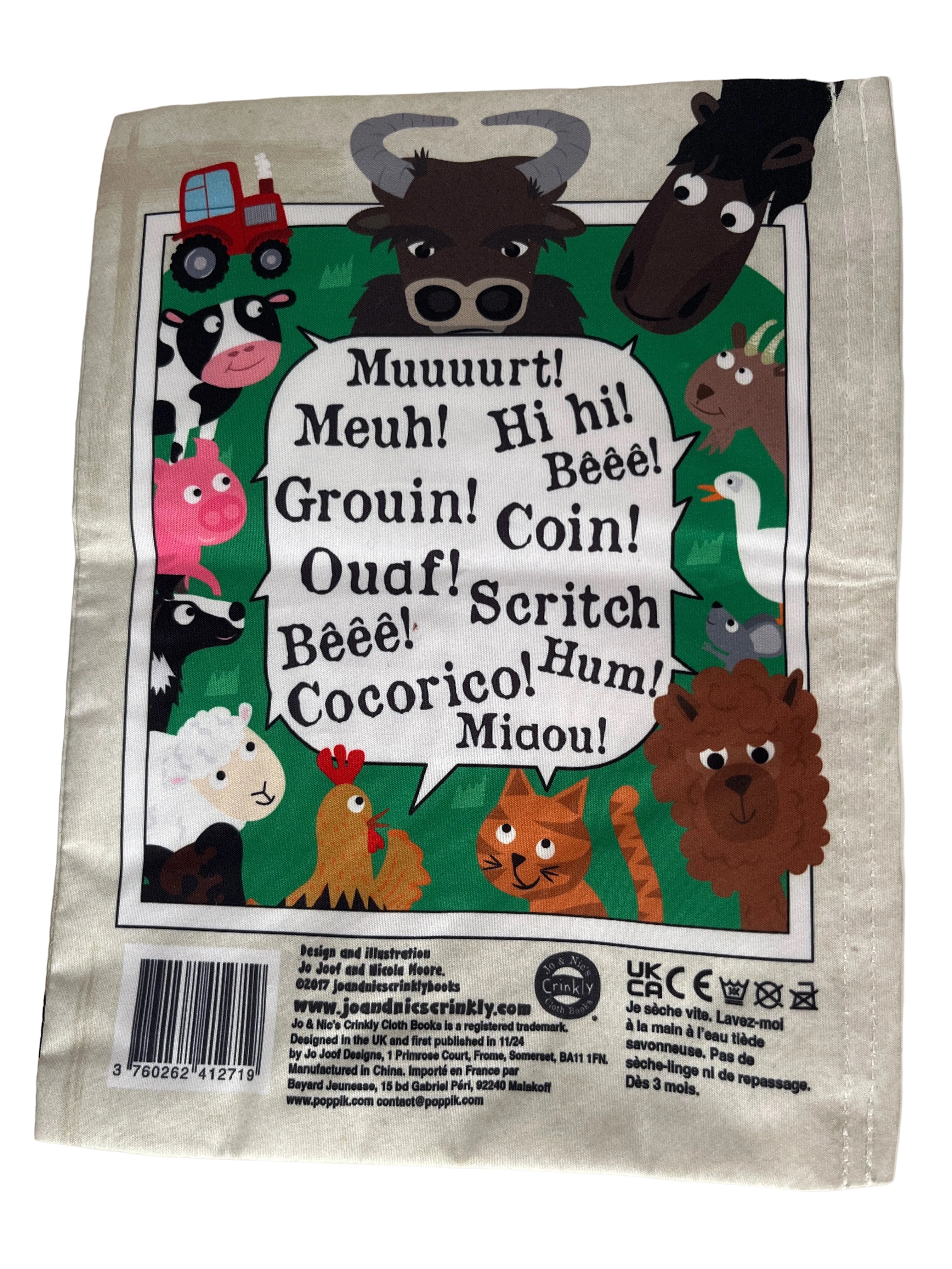CRINKLY Mon premier livre bébé en tissu LE CHANT DES ANIMAUX (dès 3 mois)