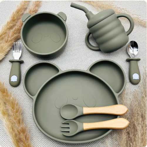 Set repas bébé complet en silicone – Cadeau de naissance - KAKI
