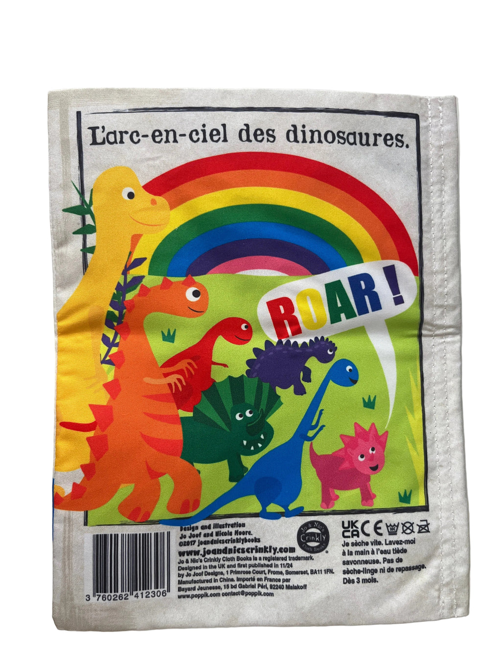 CRINKLY Mon premier livre bébé en tissu LES DINOSAURES (dès 3 mois)
