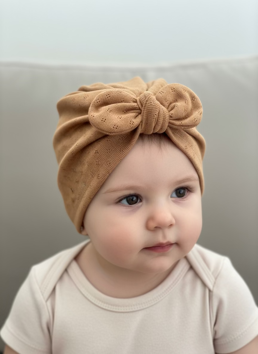 BONNET JERSEY POINTELLE Camel dès 6 mois