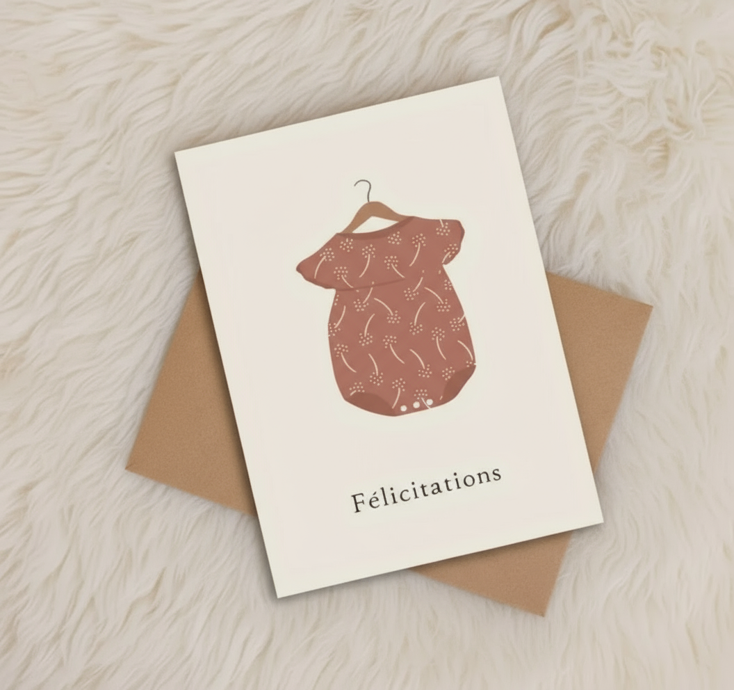 Carte « Félicitations » barboteuse avec enveloppe kraft