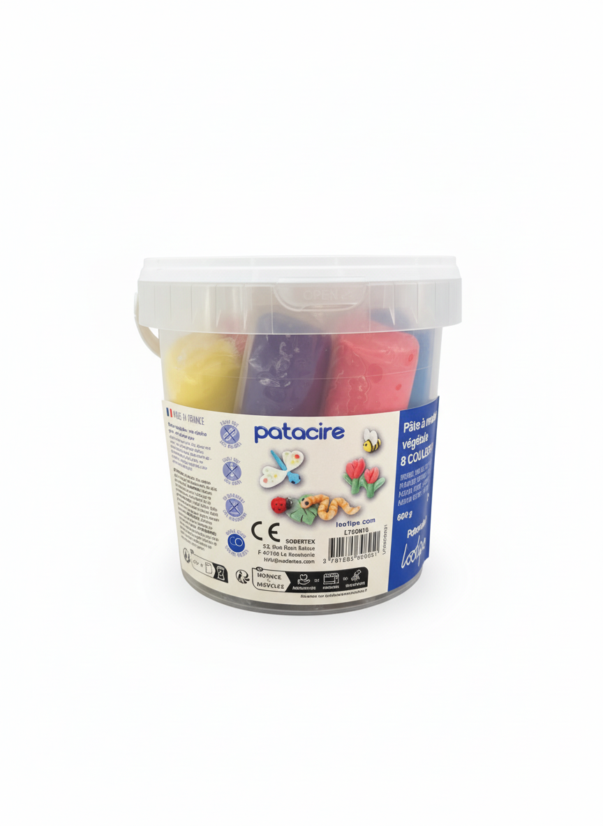 Pâte à modeler végétale non séchante: seau 8 bâtons multicolores: made in France 🇫🇷
