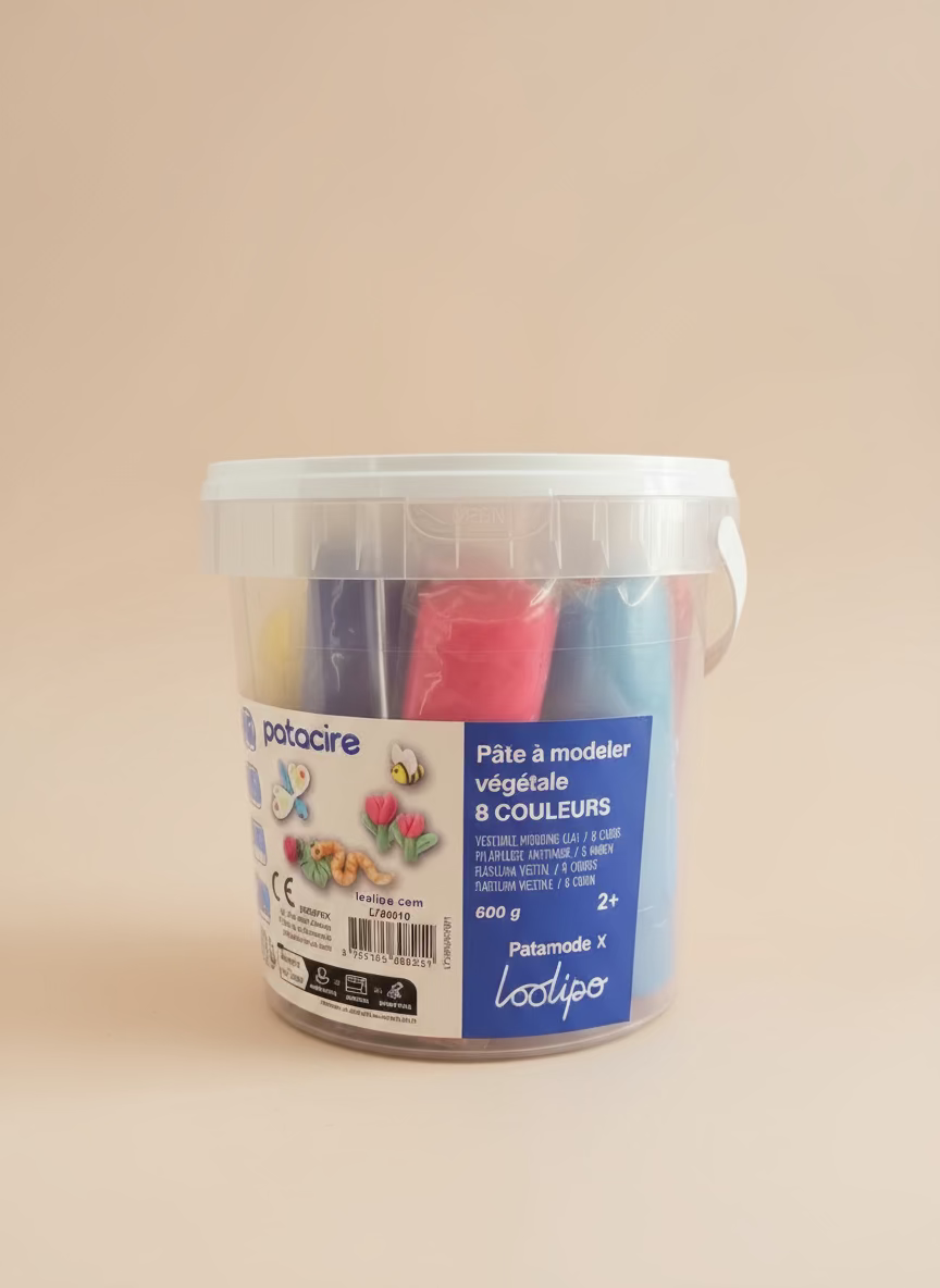 Pâte à modeler végétale non séchante: seau 8 bâtons multicolores: made in France 🇫🇷