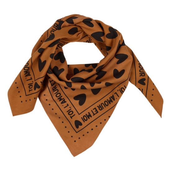 FOULARD COEURS 55CM Marron/ Noir