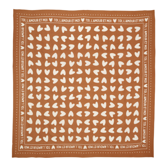 FOULARD COEURS 55CM Marron/ Blanc