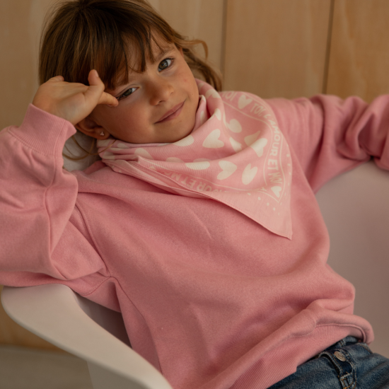 FOULARD COEURS 55CM Rose / Blanc