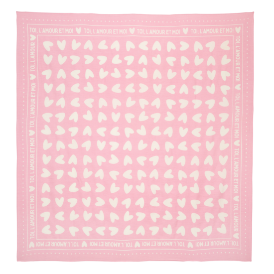 FOULARD COEURS 55CM Rose / Blanc