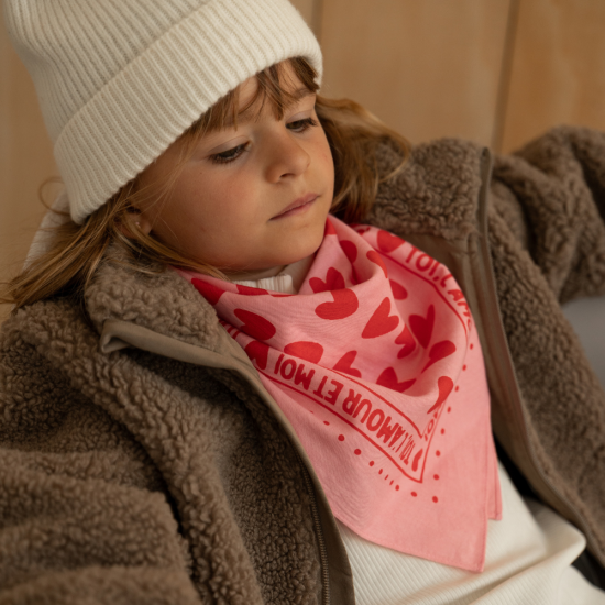 FOULARD COEURS 55CM Rose / Rouge