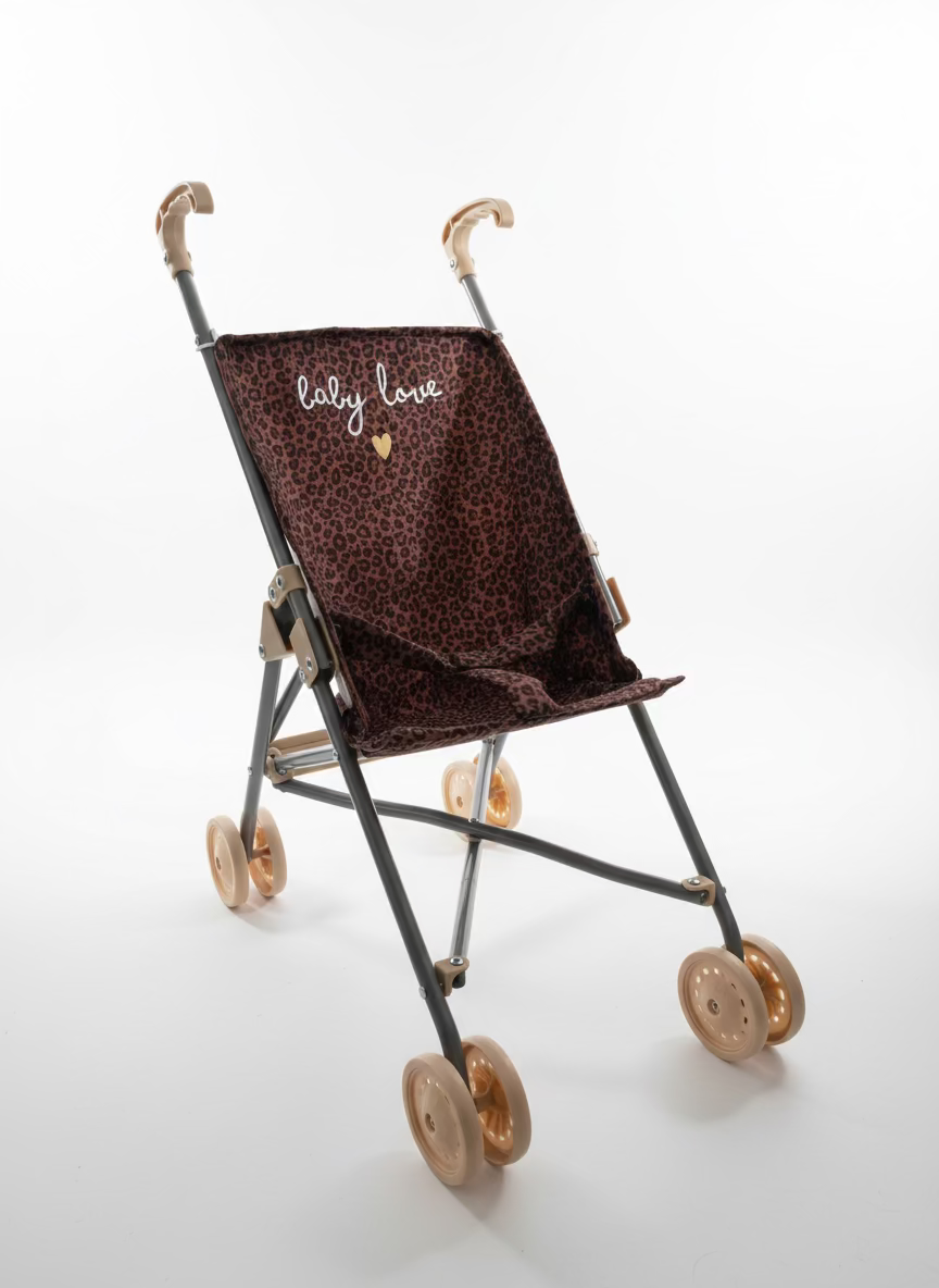 Poussette poupée - gaze léopard marron