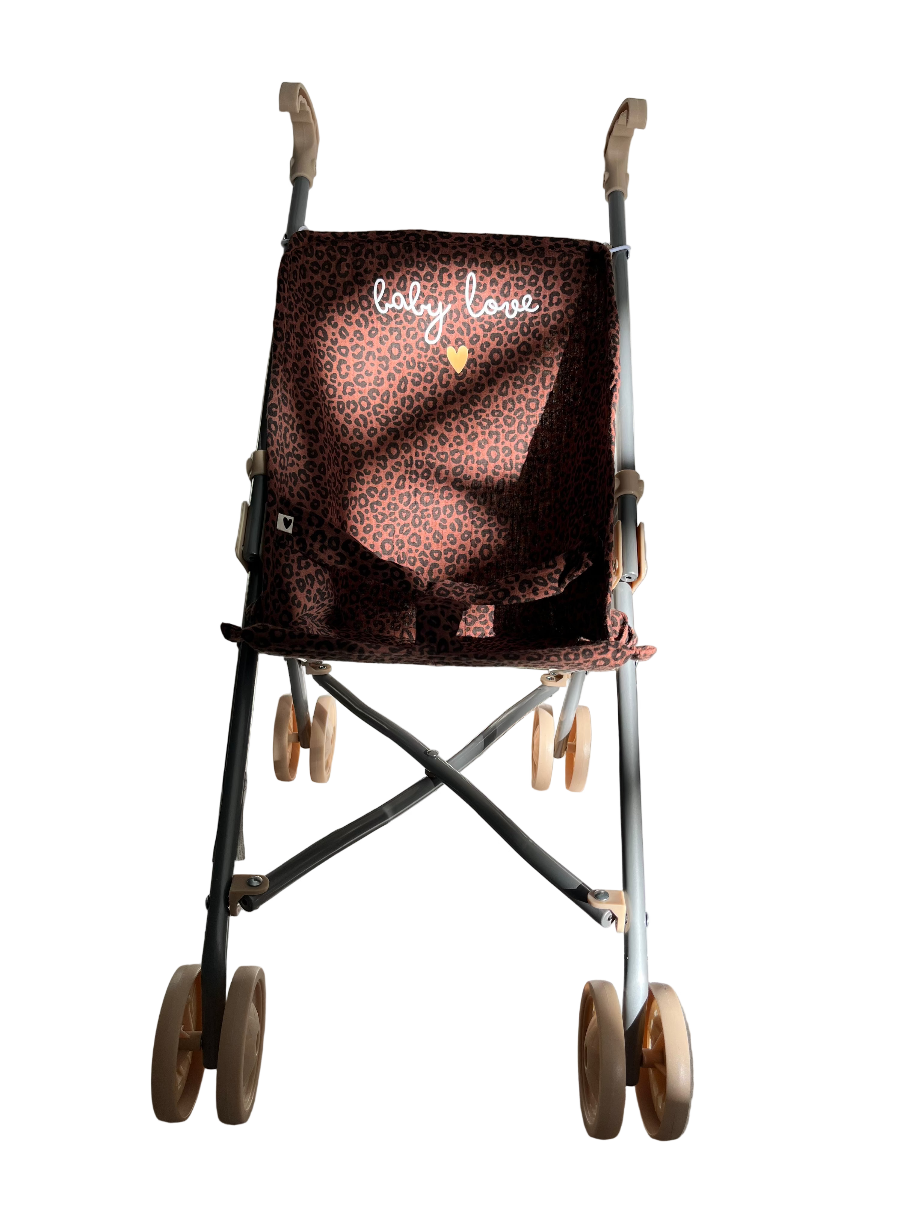 Poussette poupée - gaze léopard marron