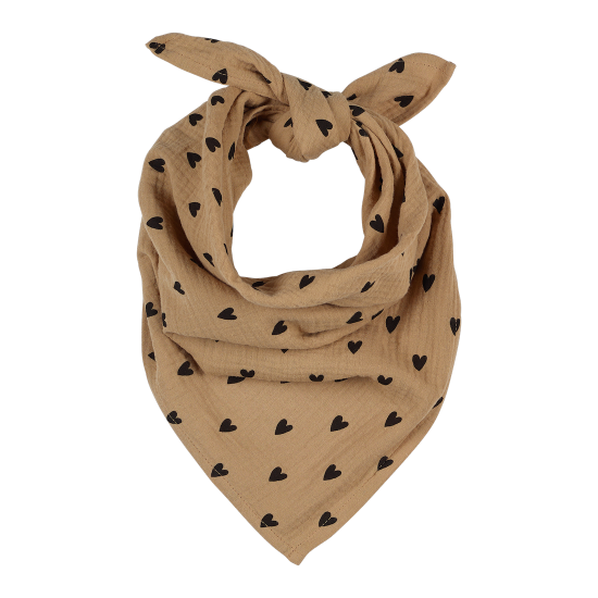 Foulard - Gaze beige cœurs noirs