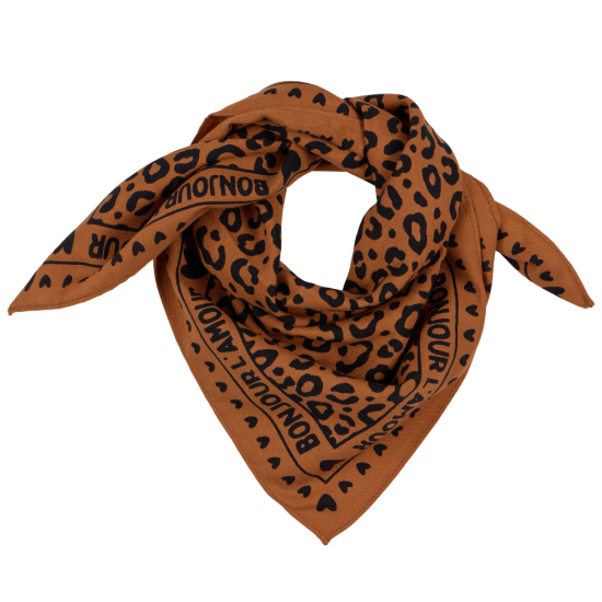 Foulard léopard 55cm fond marron / motif noir